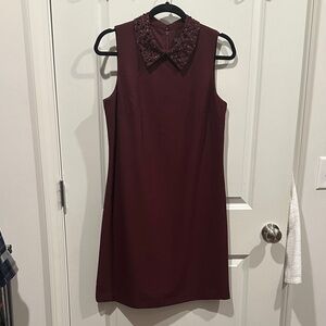 Julia Jordan, embellished collar, Elegant Burgundy Sleeveless Dress